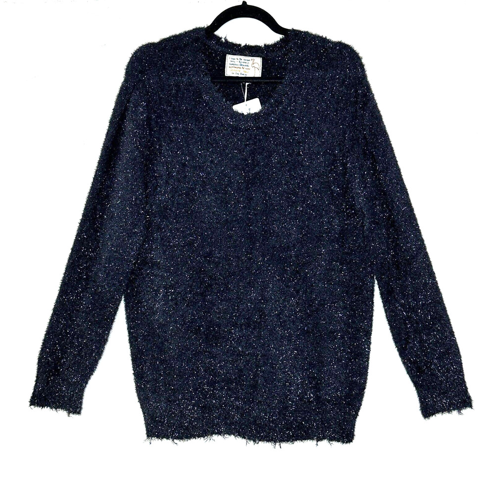 Sandrine Rose Eyelash Metallic Sparkle Sweater Black Women Medium NWT